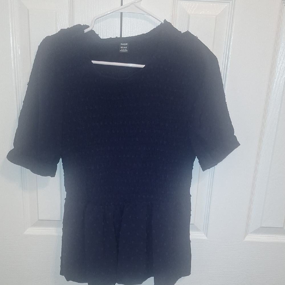 Smocked Navy Whimsical Blouse Size XL #Bohemian #Feminine